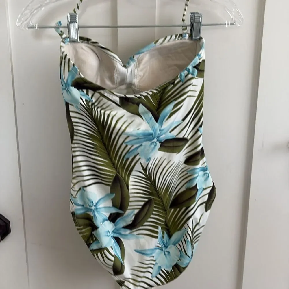 EUC Tommy Bahama One Piece halter Tropical Fern Orchid Swimsuit Sz 10